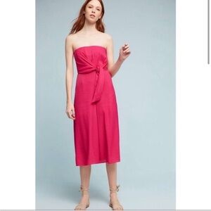 Anthropologie Maeve Strapless Jumpsuit with Front Tie - Fuchsia Pink